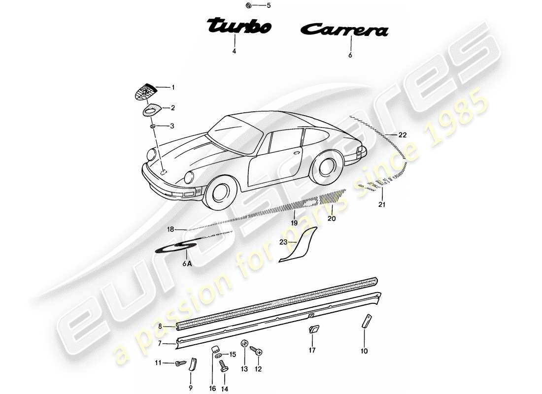 porsche 911 (1989) decorative fittings part diagram