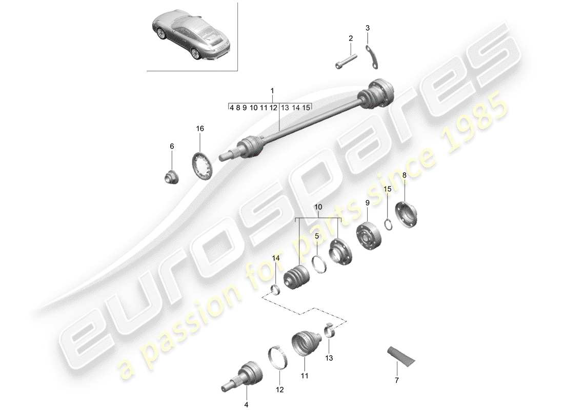 porsche 991 gen. 2 (2018) drive shaft part diagram