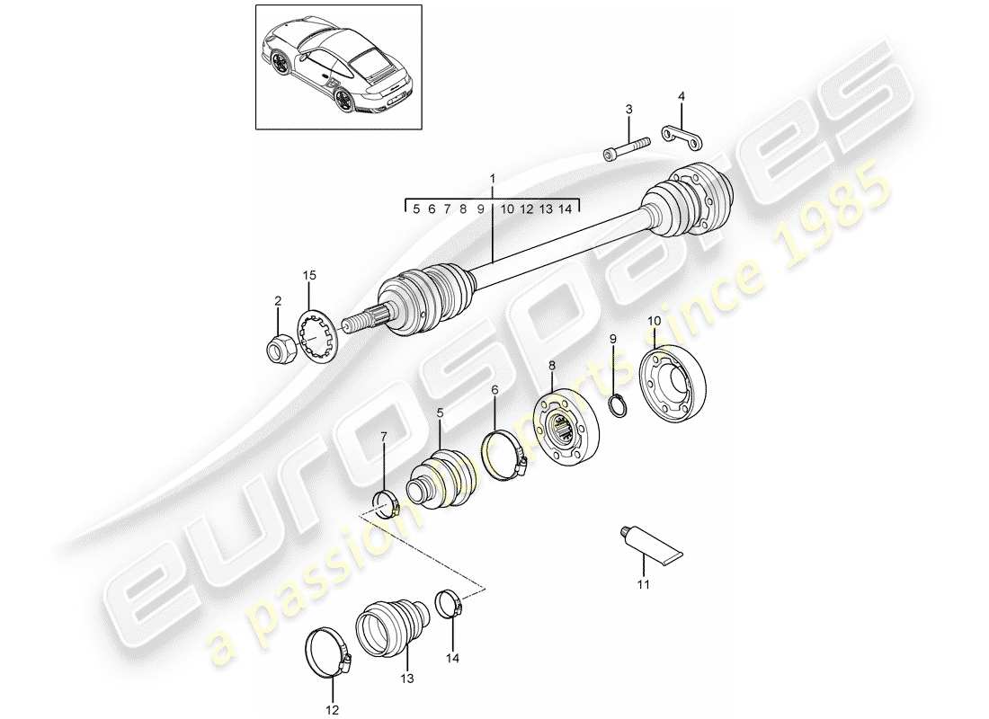 porsche 911 t/gt2rs (2011) drive shaft part diagram