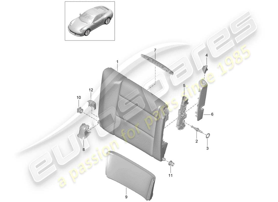 porsche 991 gen. 2 (2018) emergency seat backrest part diagram