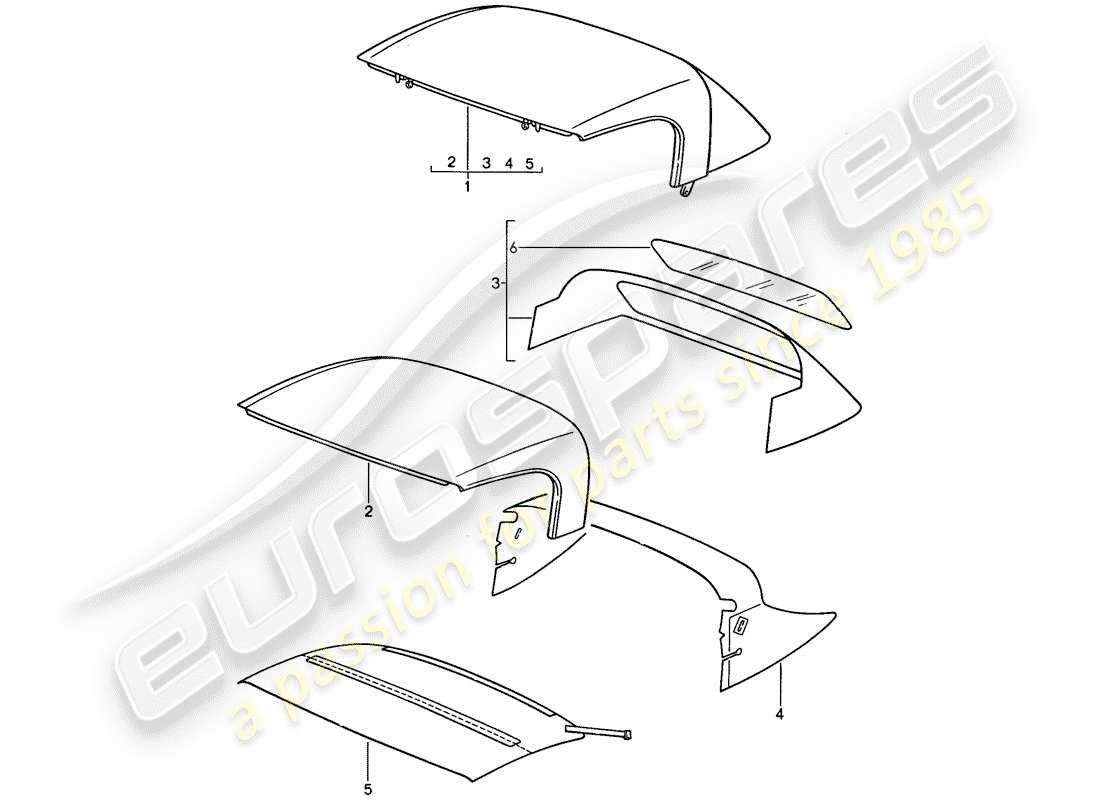 porsche 968 (1992) convertible top - convertible top covering part diagram