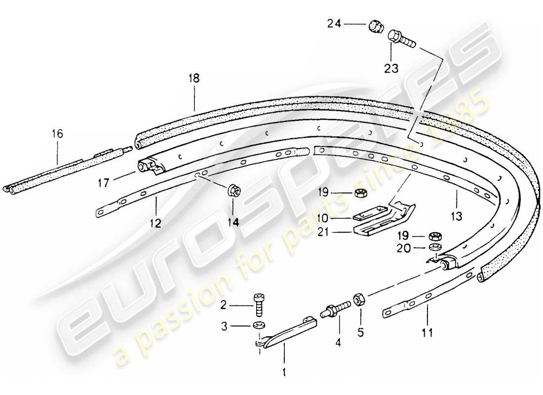 porsche 964 (1989) convertible top - bracket - single parts part diagram