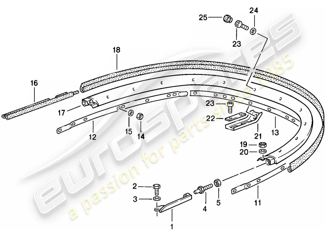 porsche 911 (1984) convertible top - bracket - single parts part diagram