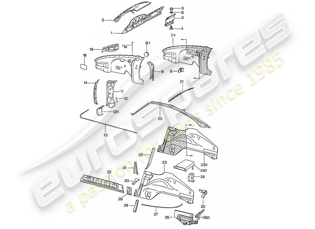 porsche 911 (1976) interior panelling part diagram