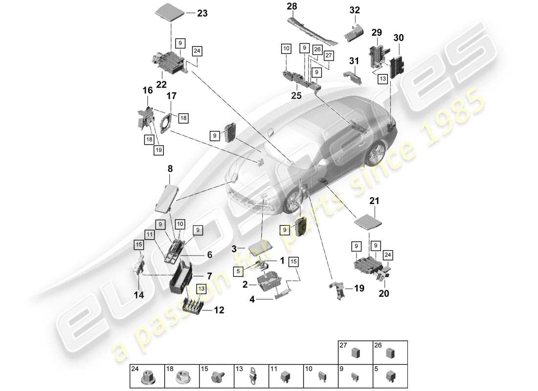 porsche panamera 971 (2017) fuse box/relay plate part diagram