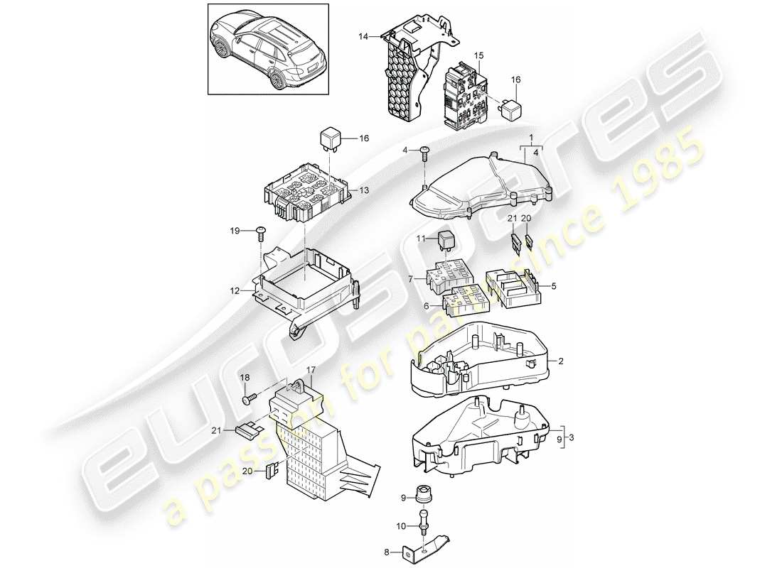 porsche cayenne e2 (2011) fuse box/relay plate part diagram