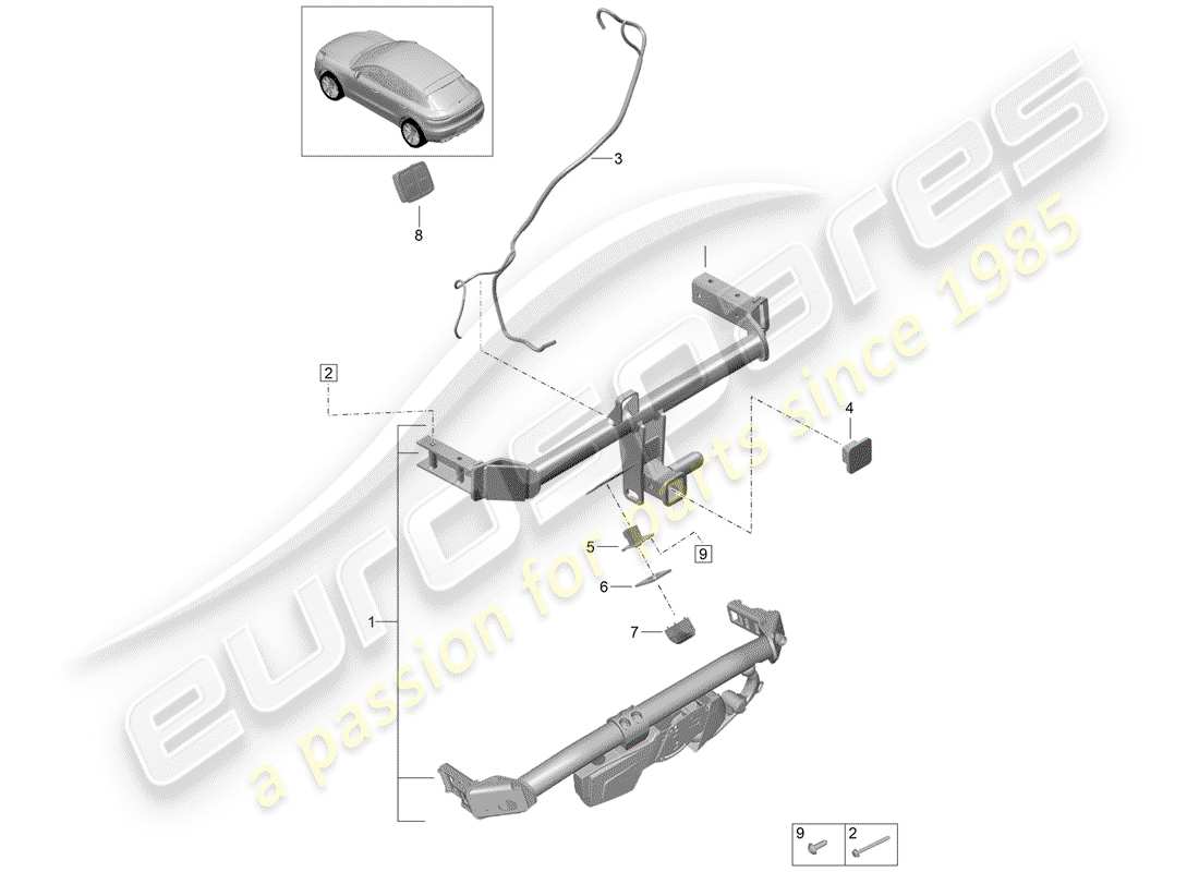 porsche macan (2019) tow hitch part diagram