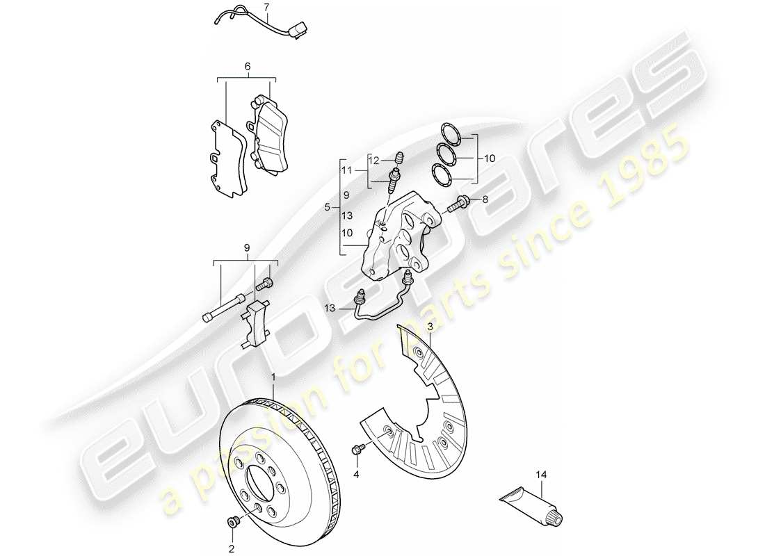 porsche cayenne (2008) disc brakes part diagram