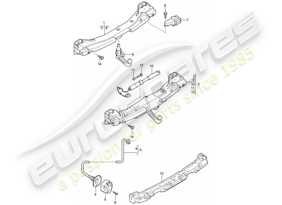 porsche cayenne (2008) tow hitch part diagram