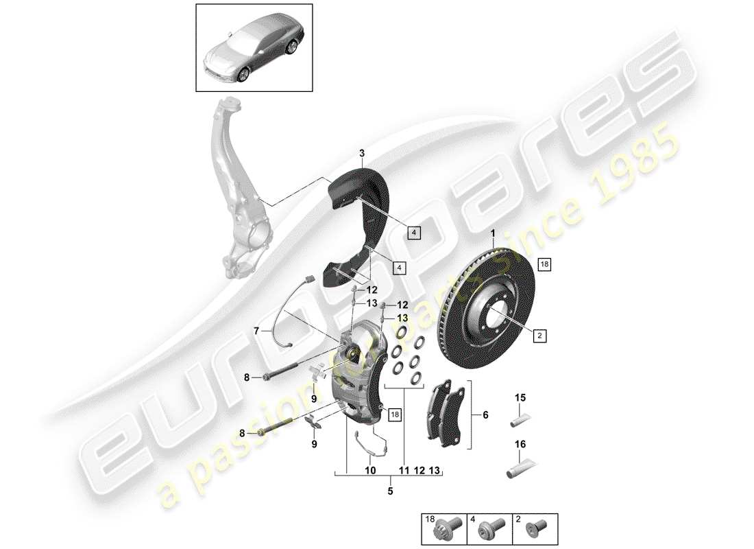 porsche panamera 971 (2019) disc brakes part diagram