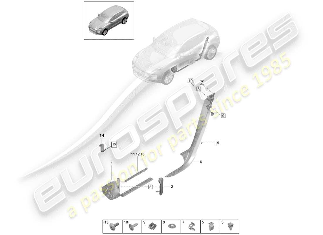 porsche macan (2020) scuff plate - sill panel part diagram