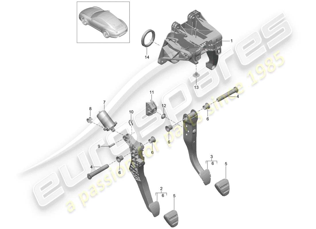 porsche 991 (2014) pedals part diagram