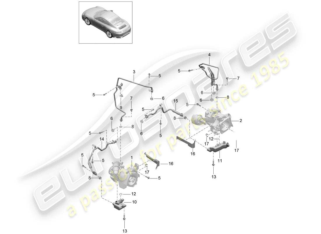 porsche 991 gen. 2 (2018) exhaust gas turbocharger part diagram