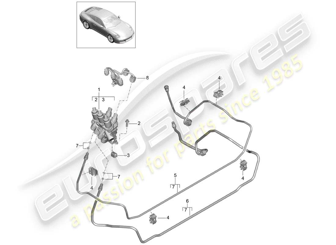 porsche 991 gen. 2 (2018) hydraulic line part diagram