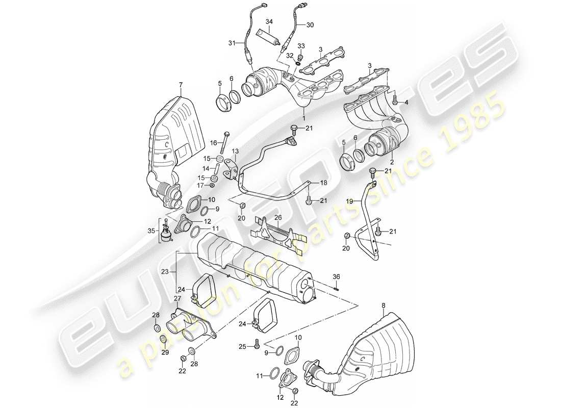 porsche 997 gt3 (2010) exhaust system part diagram