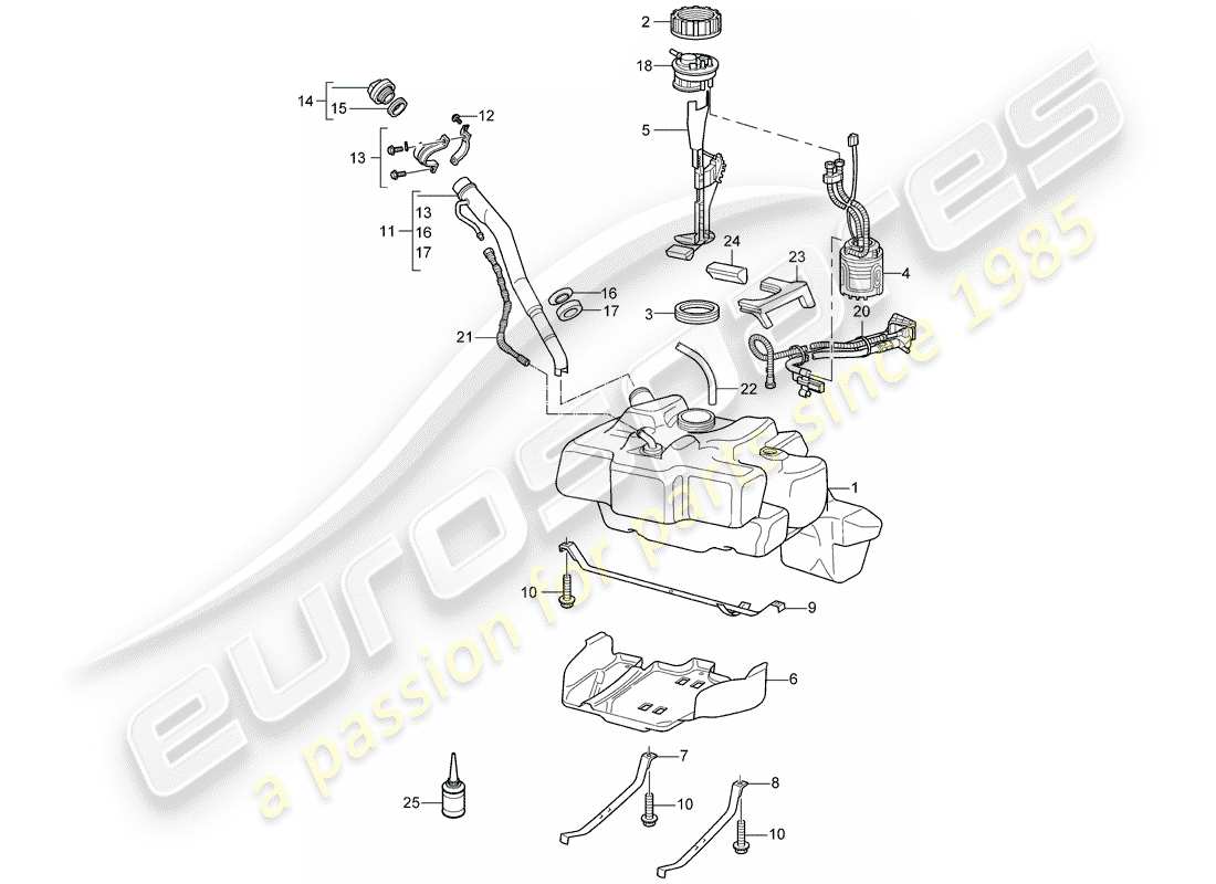 porsche 997 (2007) fuel tank part diagram