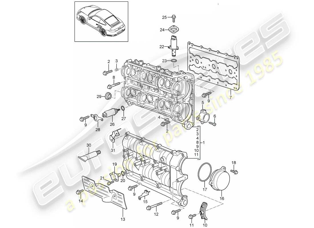 porsche 911 t/gt2rs (2012) camshaft housing part diagram