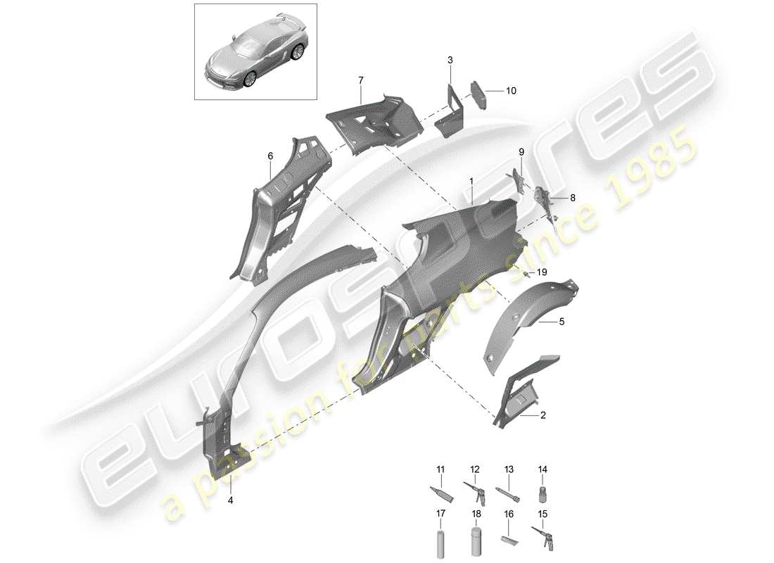 porsche cayman gt4 (2016) side panel part diagram