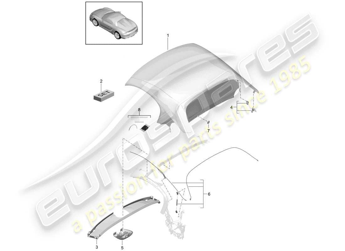 porsche boxster spyder (2016) convertible top covering part diagram