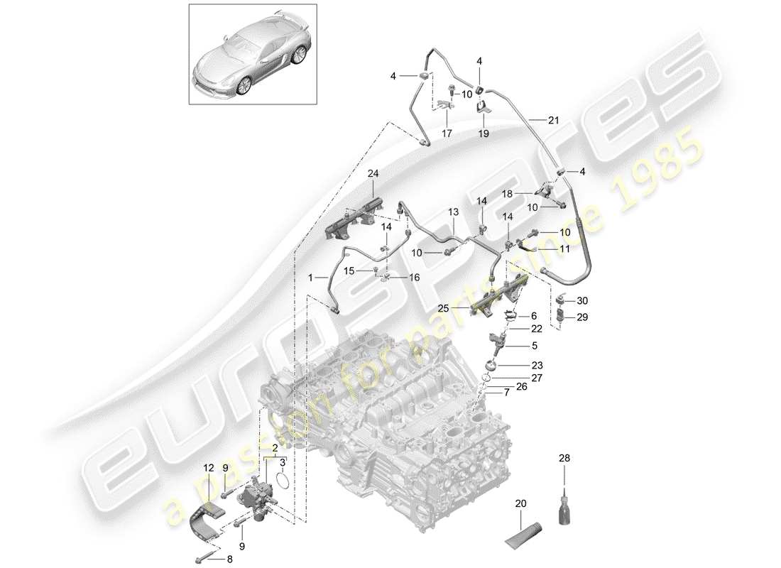 porsche cayman gt4 (2016) fuel collection pipe part diagram