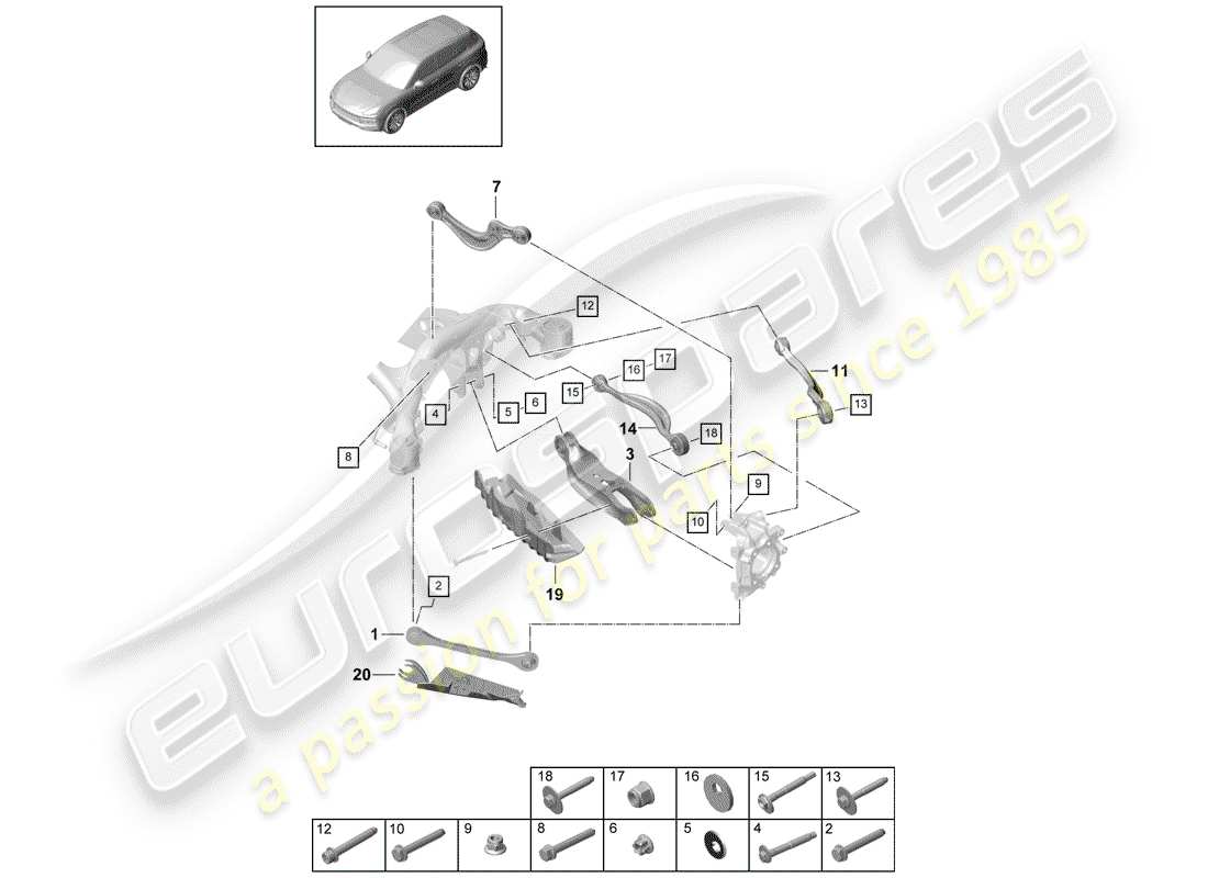 porsche cayenne e3 (2019) track control arm part diagram