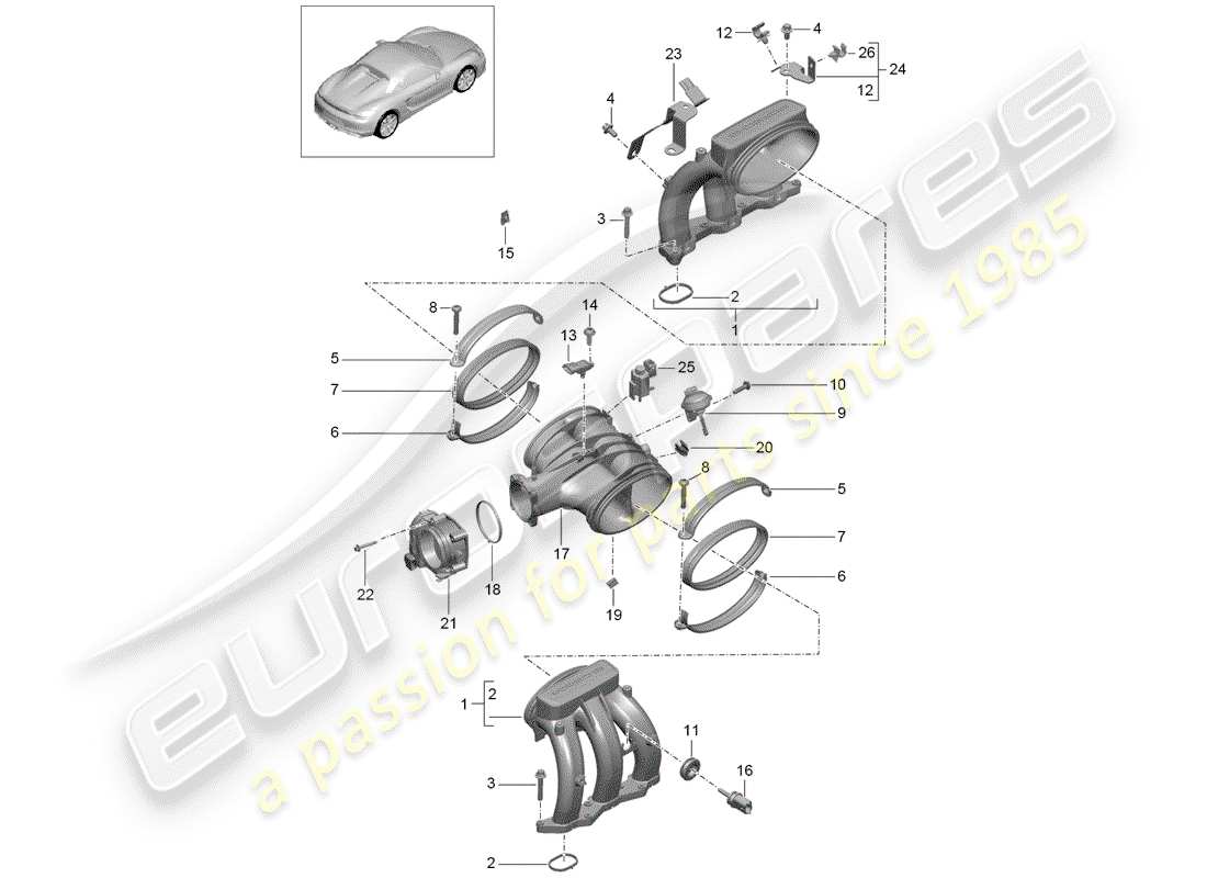 porsche boxster spyder (2016) intake air distributor part diagram