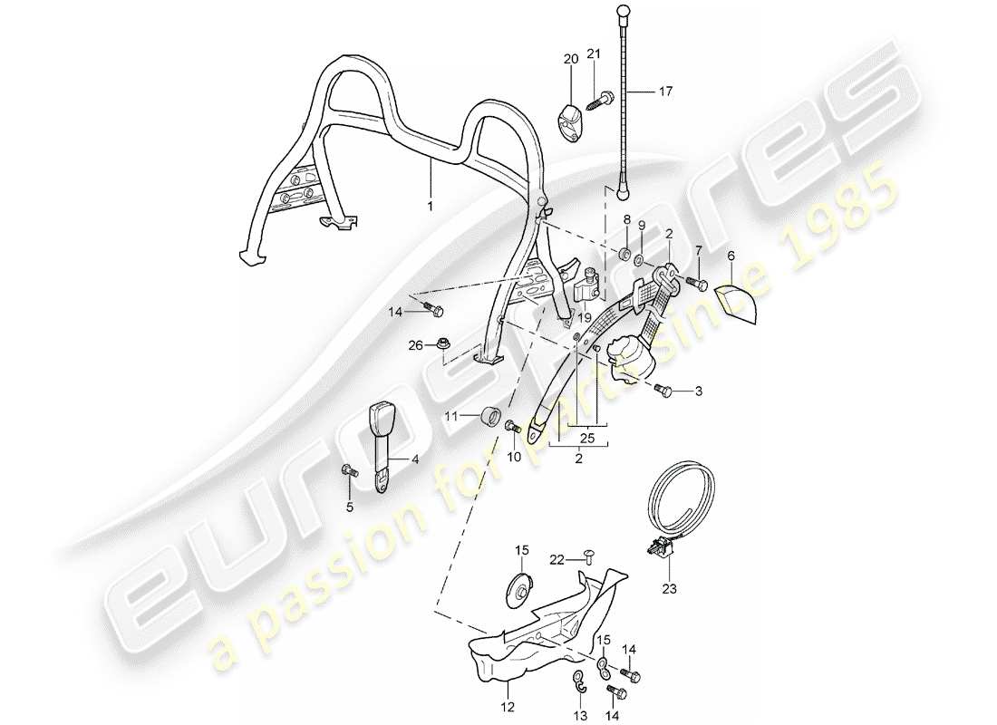 porsche boxster 986 (2004) roll bar part diagram