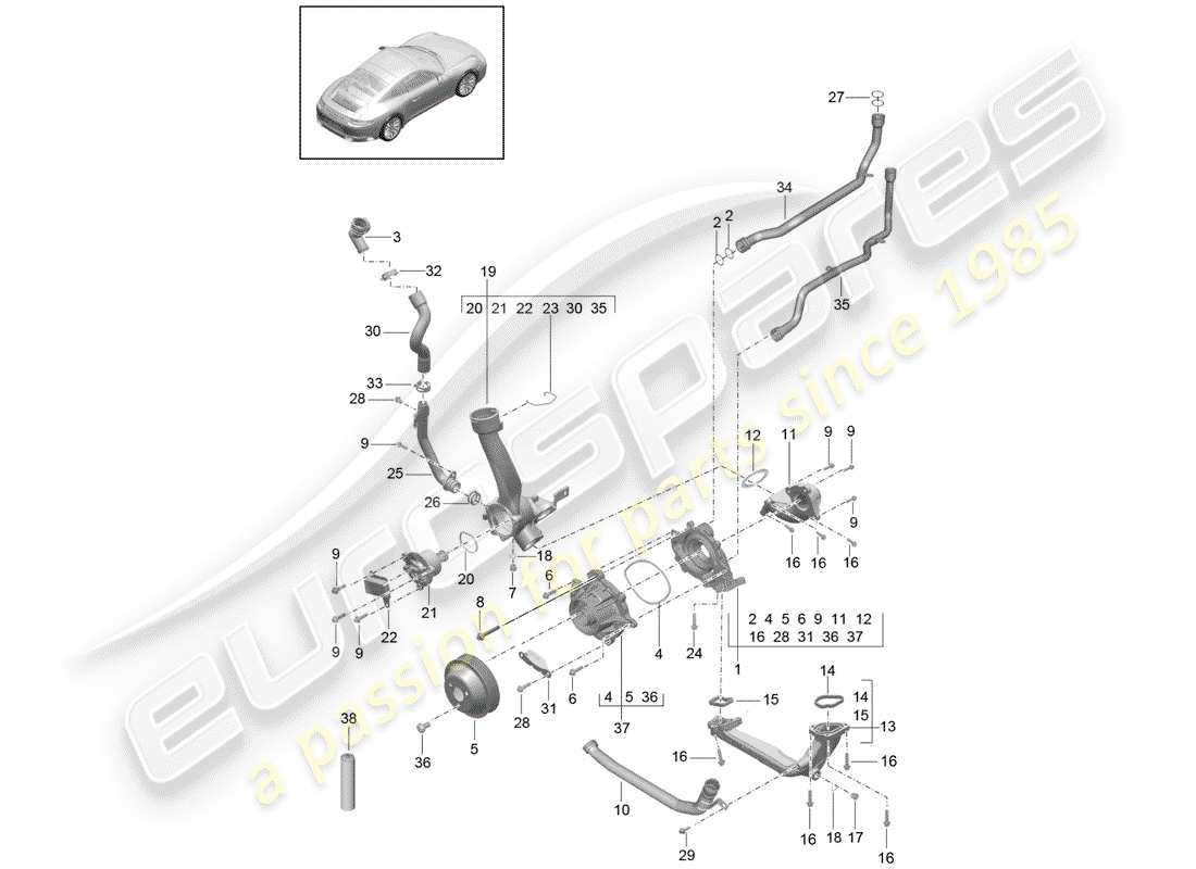 porsche 991 gen. 2 (2017) water pump part diagram