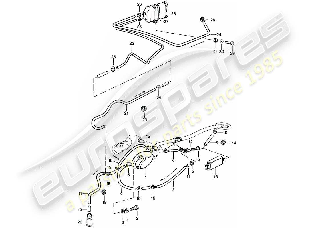 porsche 911 (1980) tank ventilation part diagram