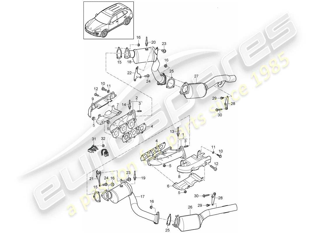 porsche cayenne e2 (2017) exhaust system part diagram