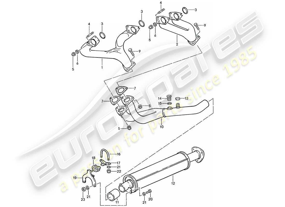 porsche 944 (1990) exhaust system - exhaust silencer, front part diagram