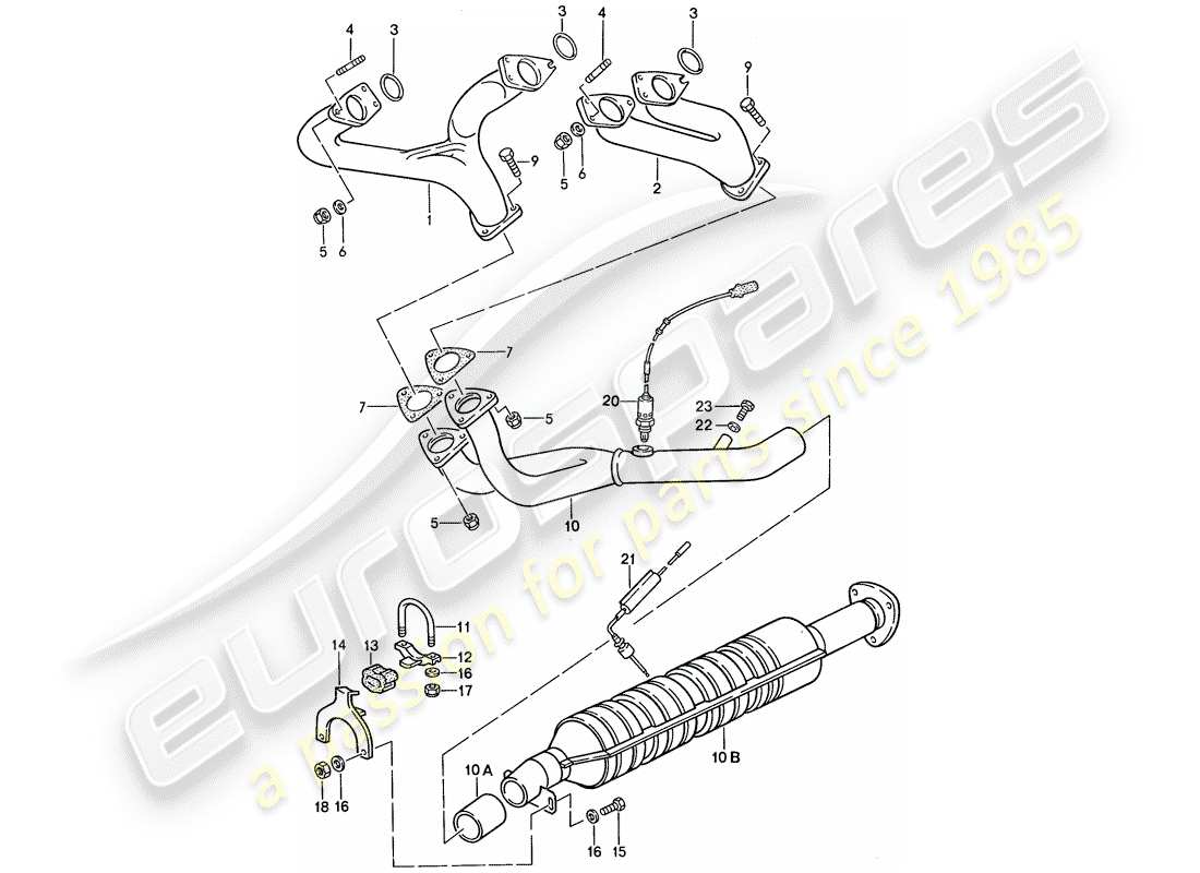 porsche 944 (1990) exhaust system - catalyst part diagram