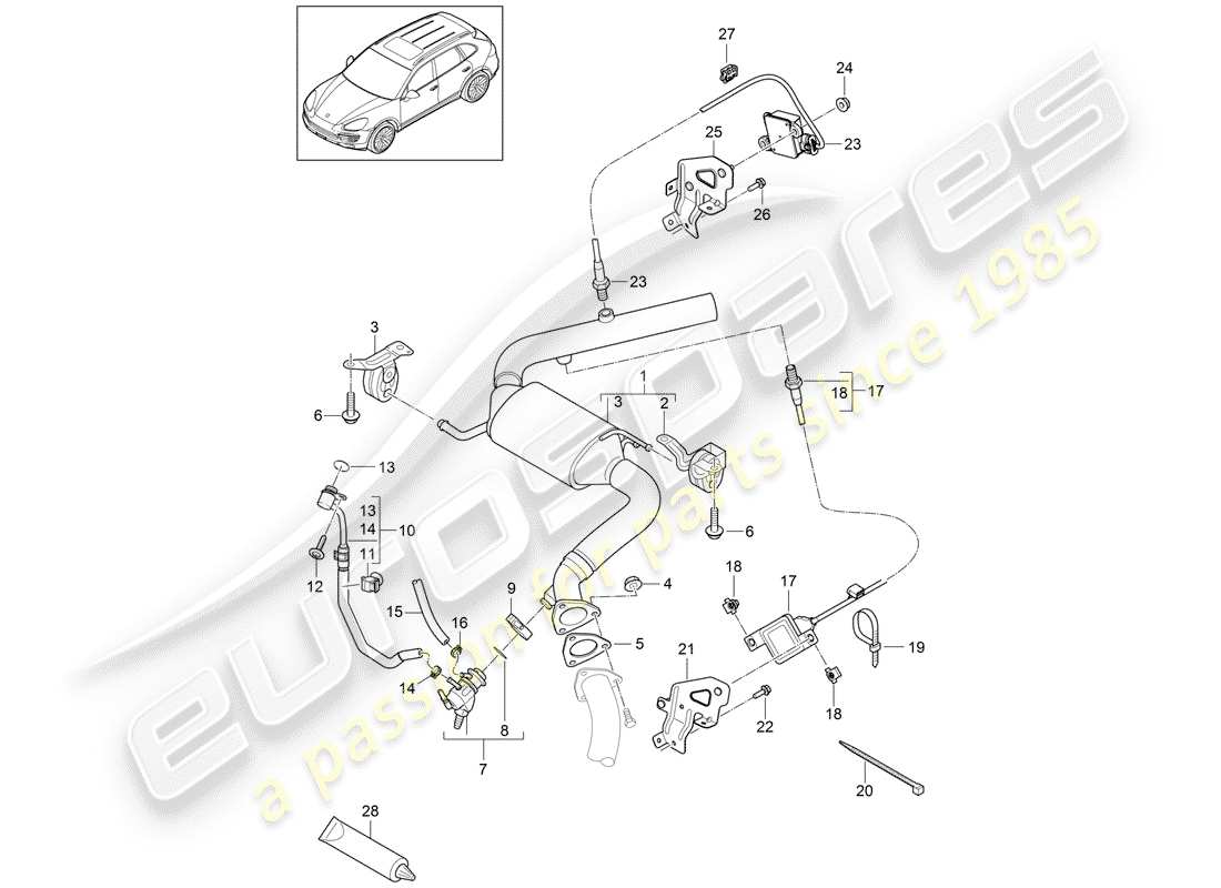 porsche cayenne e2 (2017) exhaust system part diagram