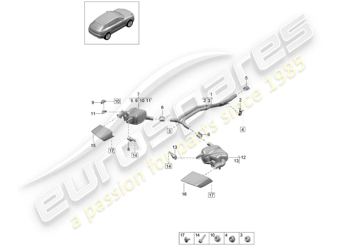 porsche macan (2020) exhaust system part diagram