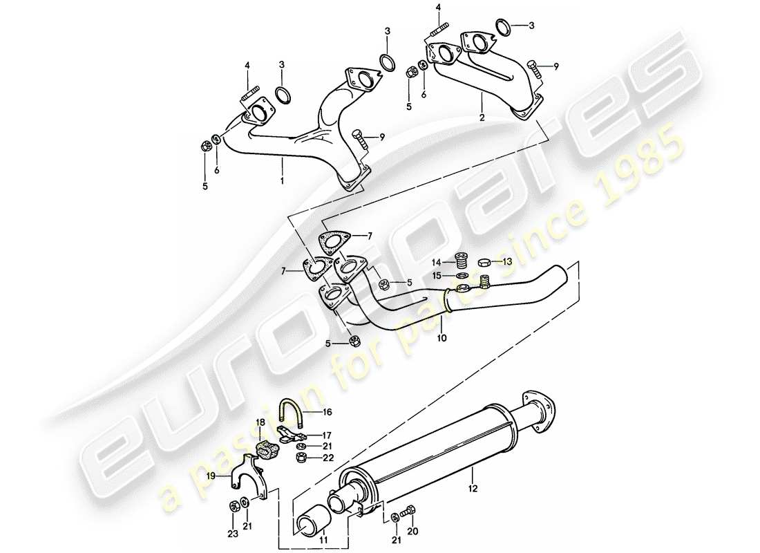 porsche 944 (1988) exhaust system - exhaust silencer, front part diagram