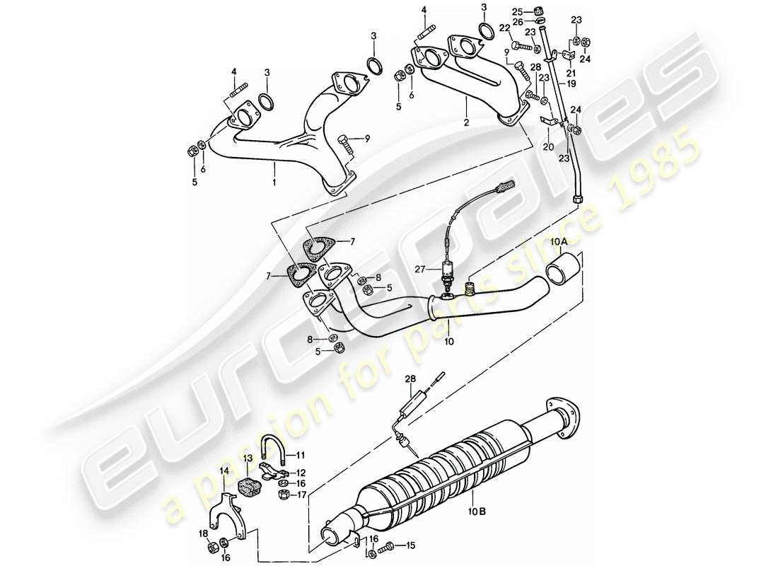 porsche 944 (1988) exhaust system - catalyst part diagram