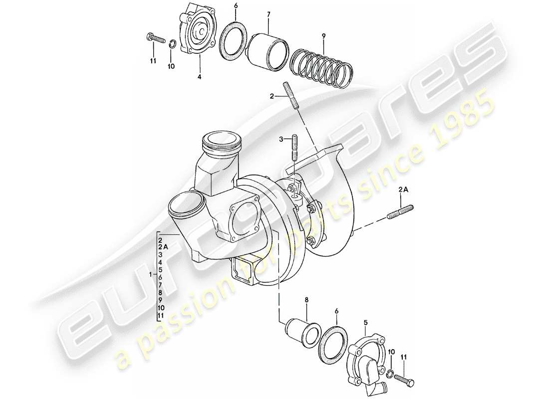 porsche 924 (1982) exhaust gas turbocharger part diagram