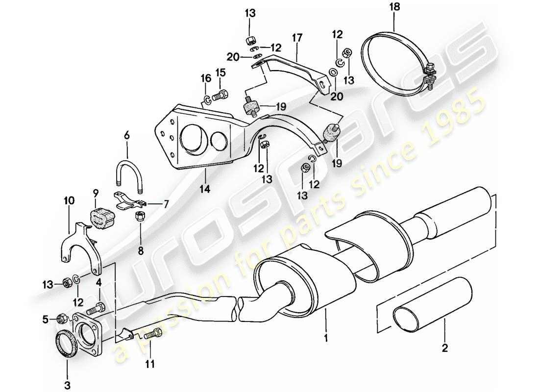 porsche 924 (1977) exhaust system - exhaust silencer, rear part diagram