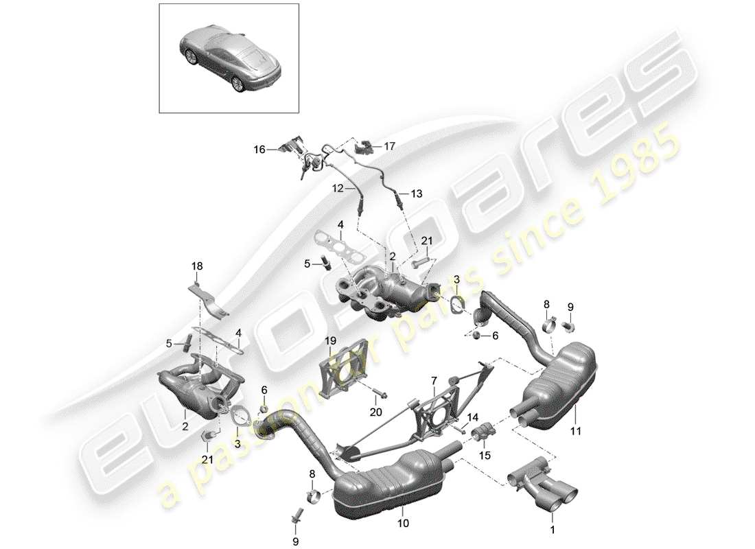 porsche cayman 981 (2015) exhaust system part diagram