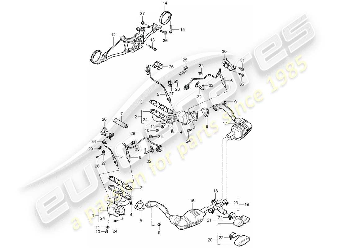 porsche boxster 987 (2006) exhaust system part diagram