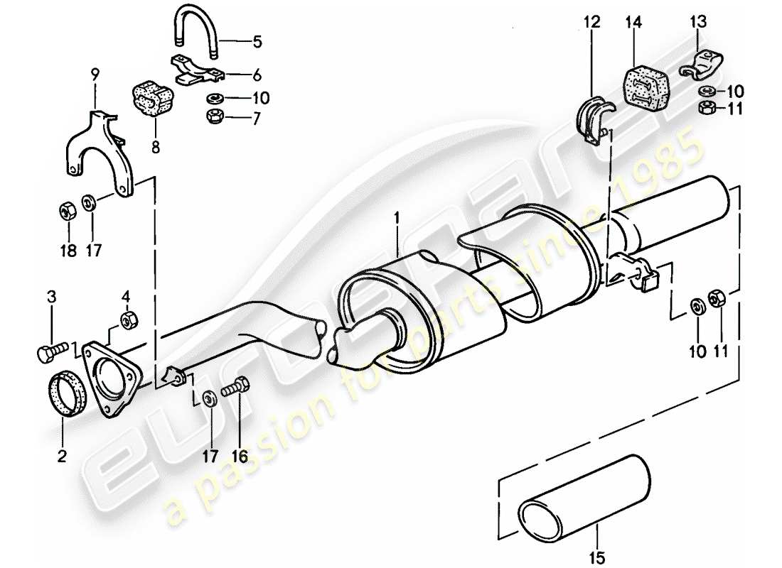 porsche 924s (1988) exhaust system - exhaust silencer, rear part diagram