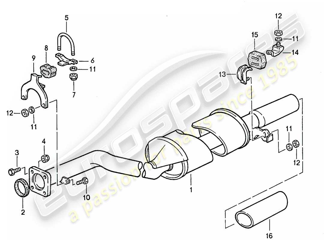 porsche 944 (1988) exhaust system - - exhaust silencer, rear part diagram