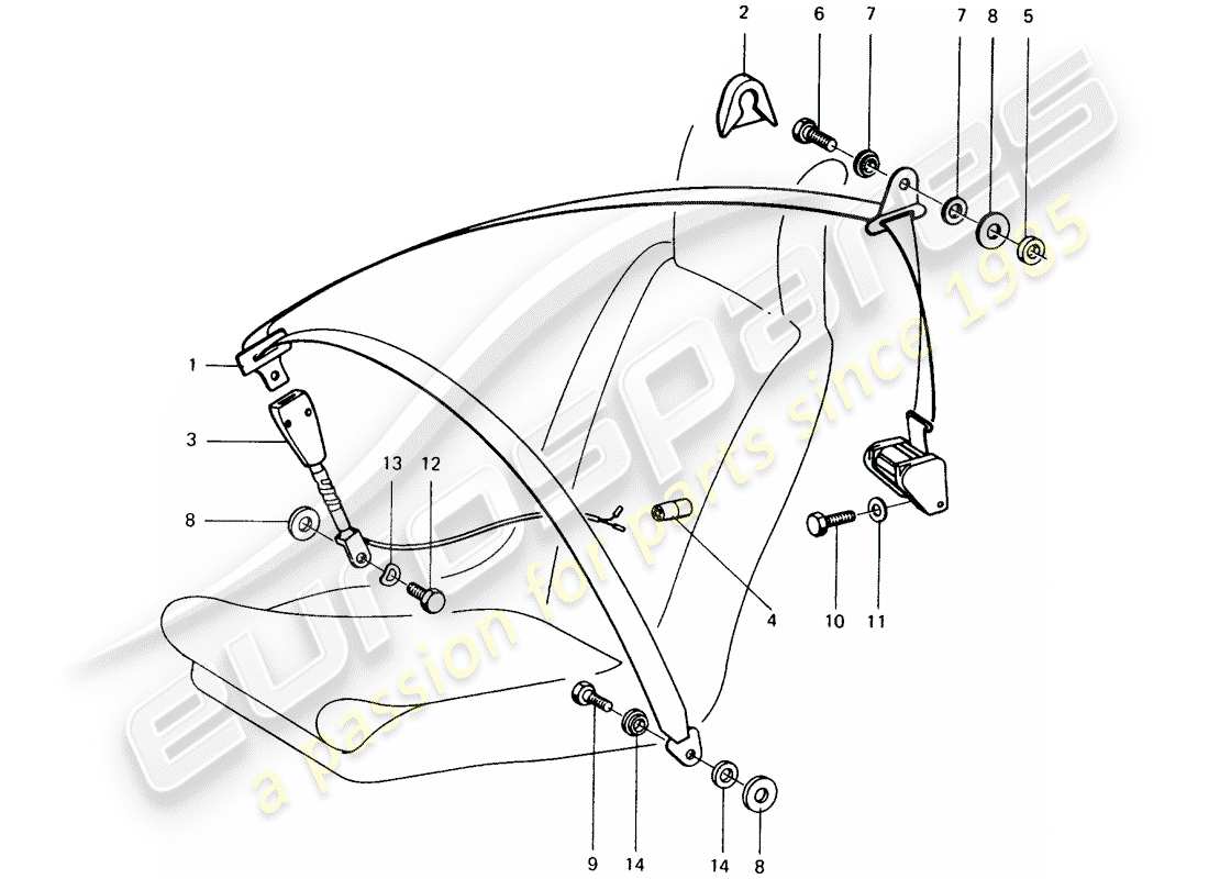 porsche 914 (1973) seat belt part diagram