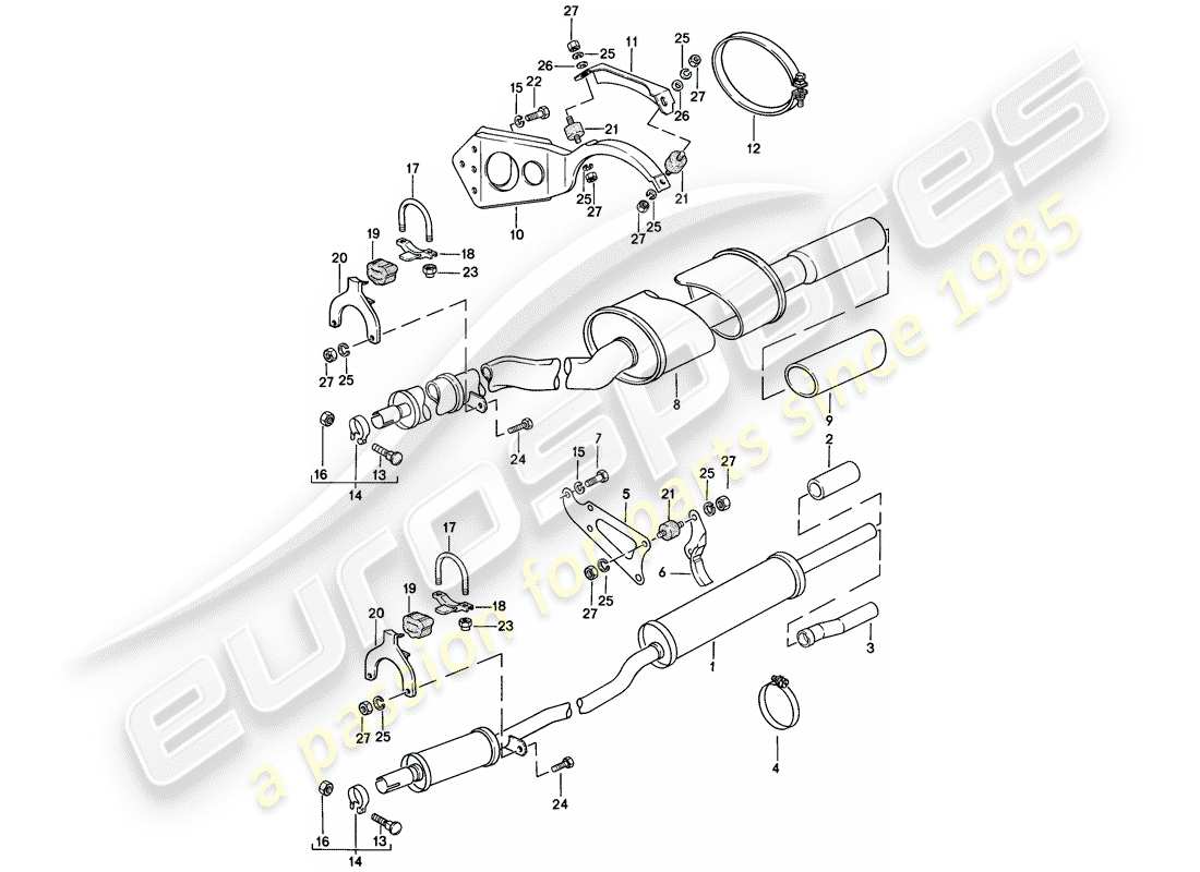 porsche 924 (1979) exhaust system - exhaust silencer, rear part diagram