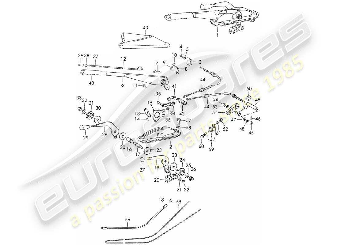 porsche 911 (1970) handbrake - manual throttle - heater - actuator part diagram