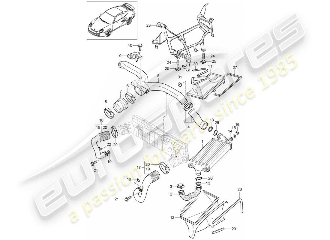 porsche 911 t/gt2rs (2013) turbocharging part diagram