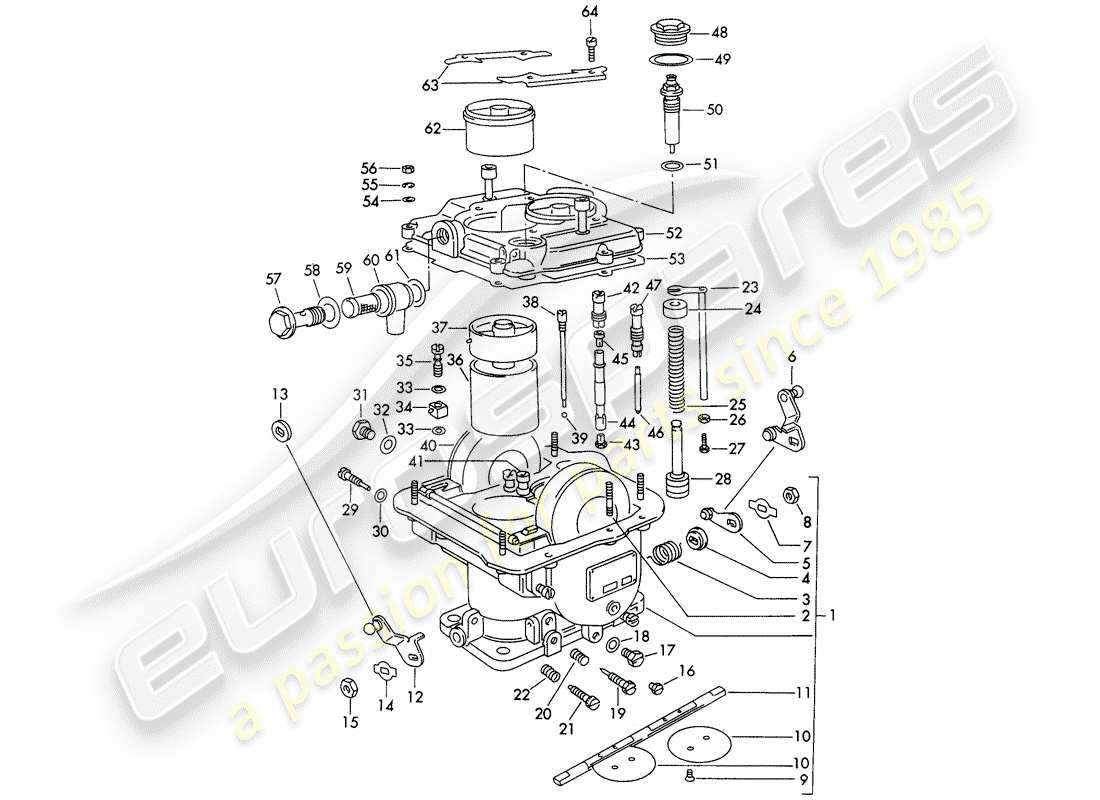 porsche 356b/356c (1964) single parts - for - carburetor - weber 40 dcm 2 part diagram