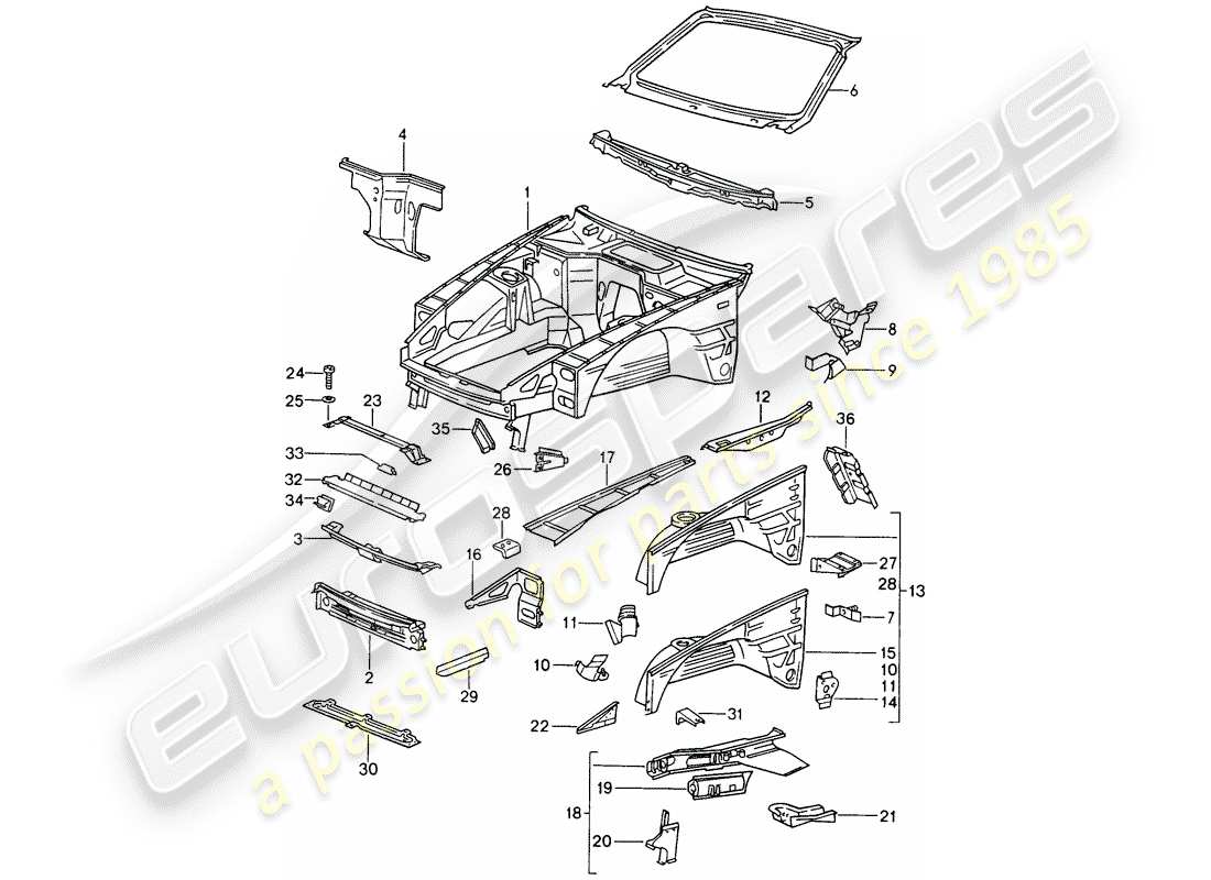 porsche 968 (1992) body front section part diagram