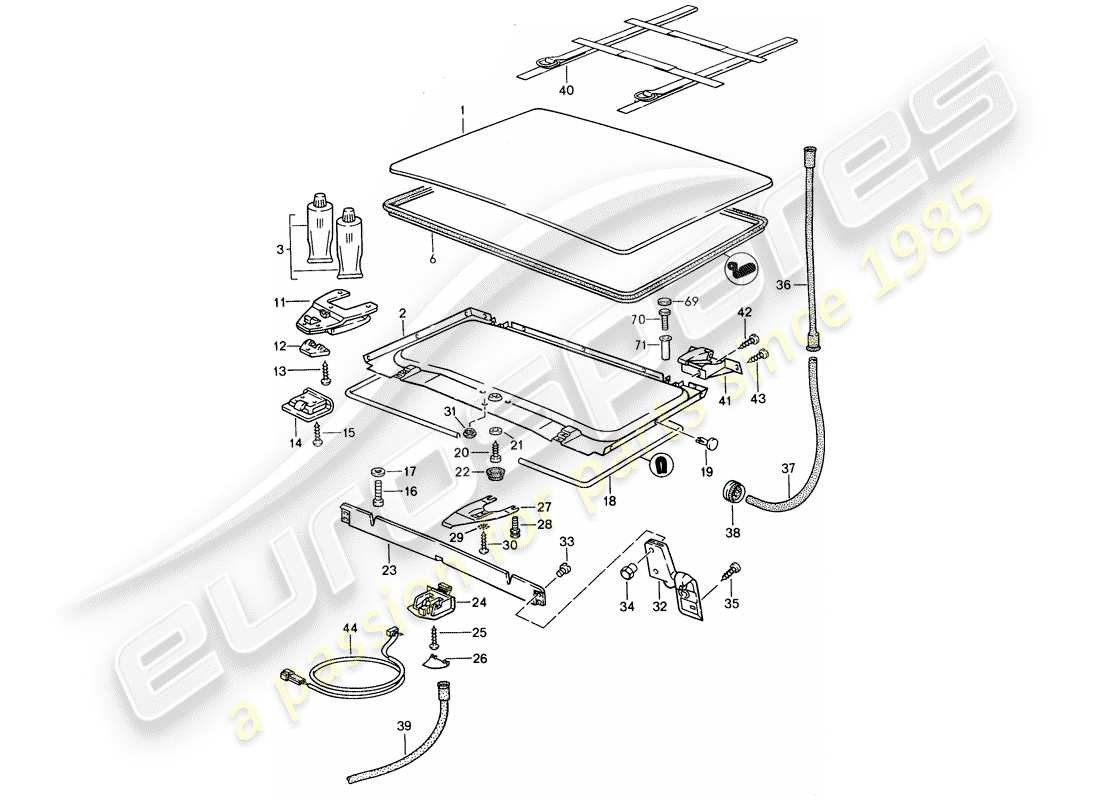 porsche 968 (1992) lifting roof part diagram