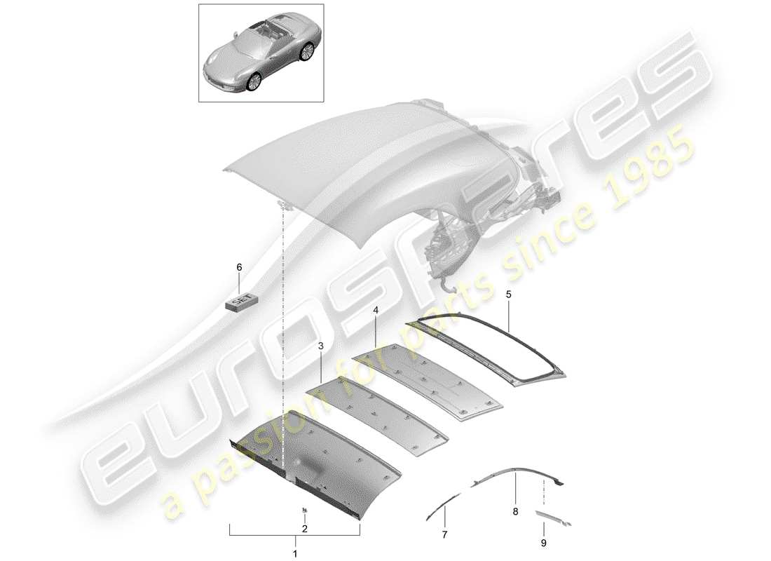 porsche 991 (2014) convertible top part diagram